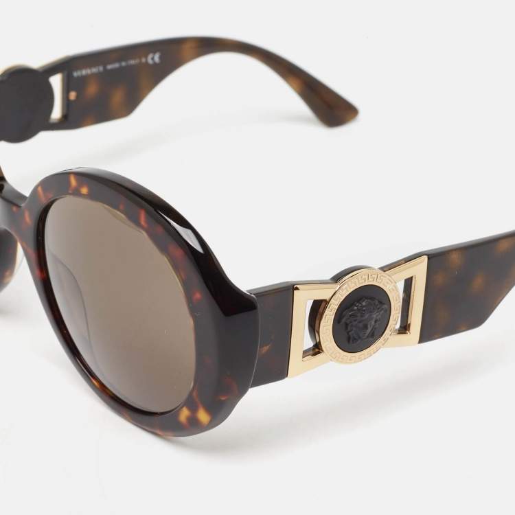 Pre Owned Versace Brown Tortoise MOD 4414 Medusa Round  Sunglasses