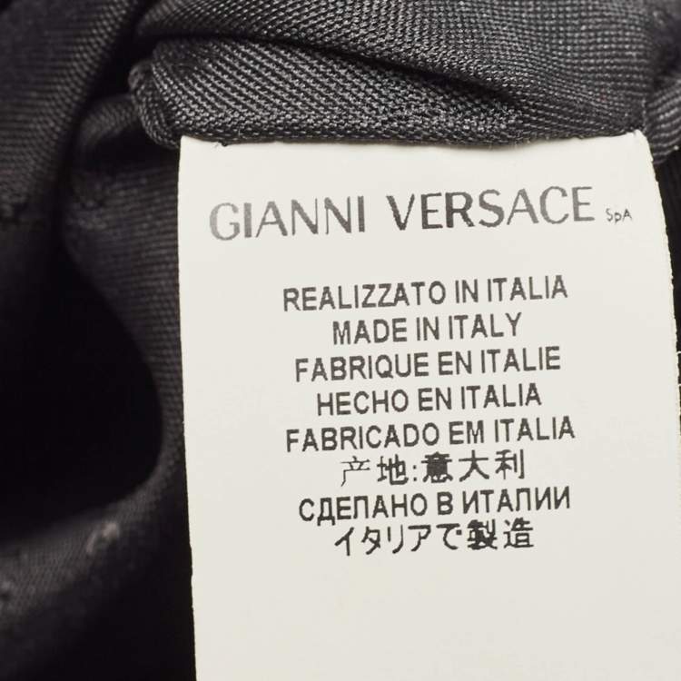 Pre Owned Versace Black Logo Embossed Leather Zip Messenger Bag