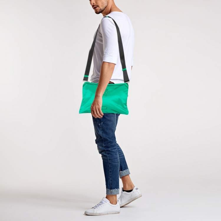 Pre Owned Versace Green Nylon and Leather Medusa Crossbody Bag