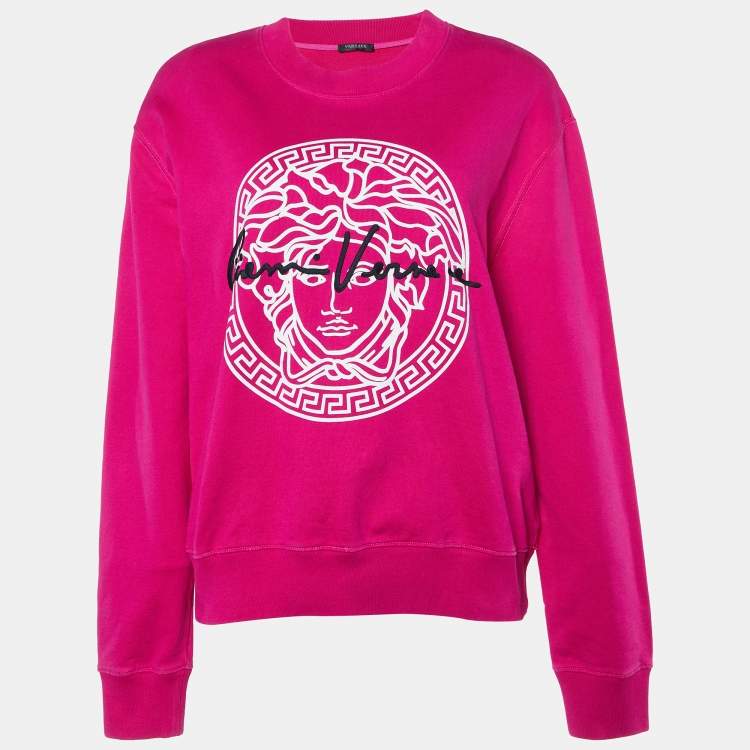 Pre Owned Versace Pink Medusa Print Cotton Embroidered Sweatshirt M