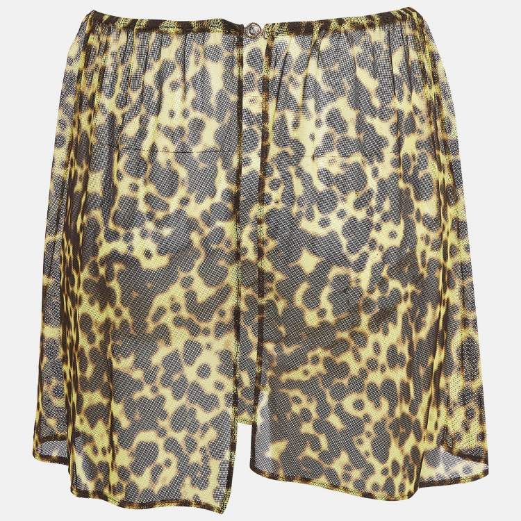 Pre Owned Versace Le Bonitas Yellow Leopard Print Mesh Cover-Up Set L