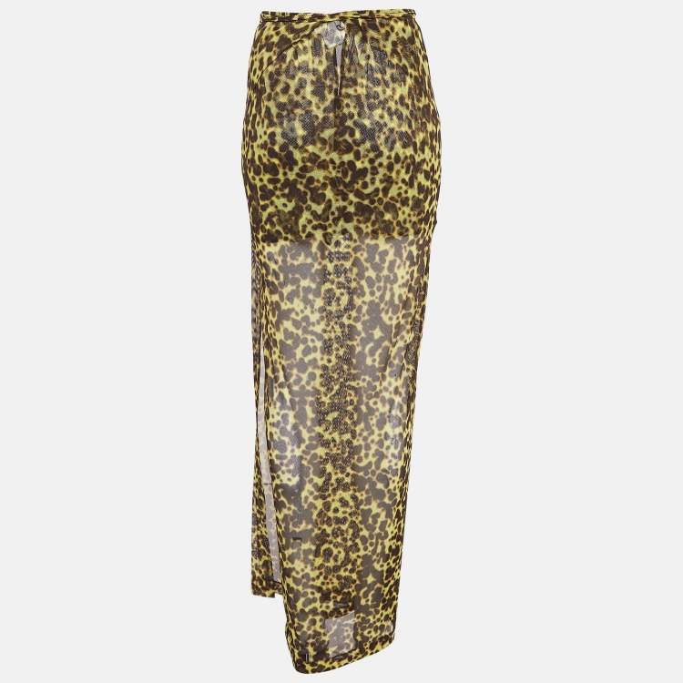 Pre Owned Versace Le Bonitas Yellow Leopard Print Mesh Cover-Up Set L