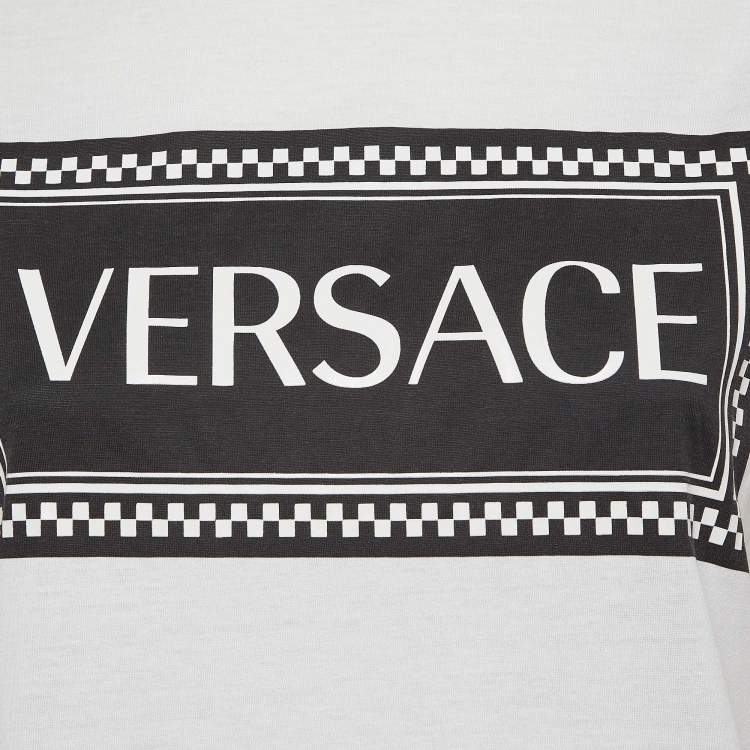 Pre Owned Versace White Logo Print Cotton T-Shirt S