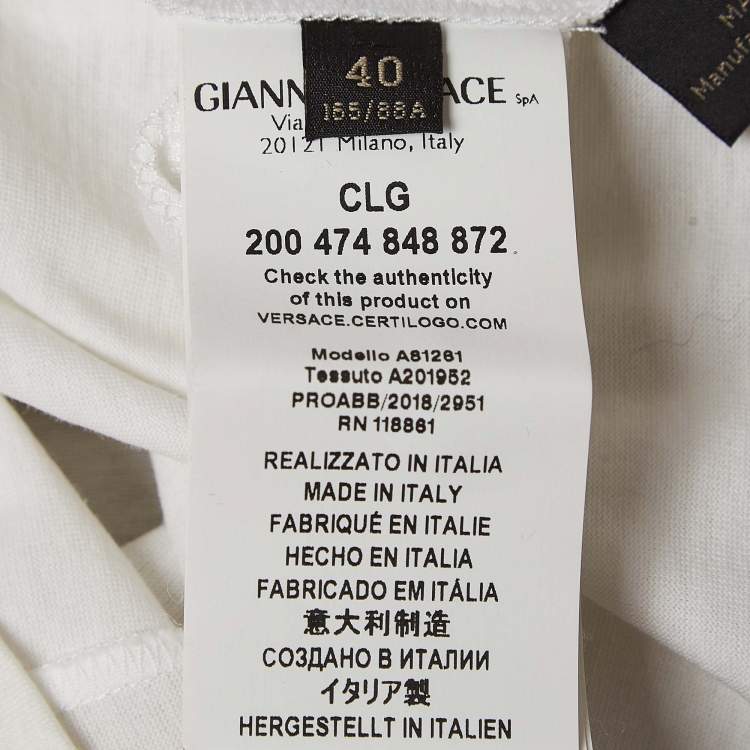 Pre Owned Versace White Logo Print Cotton T-Shirt S