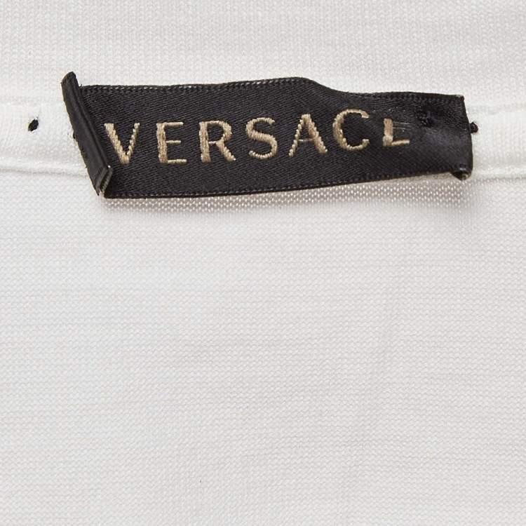 Pre Owned Versace White Logo Print Cotton T-Shirt S
