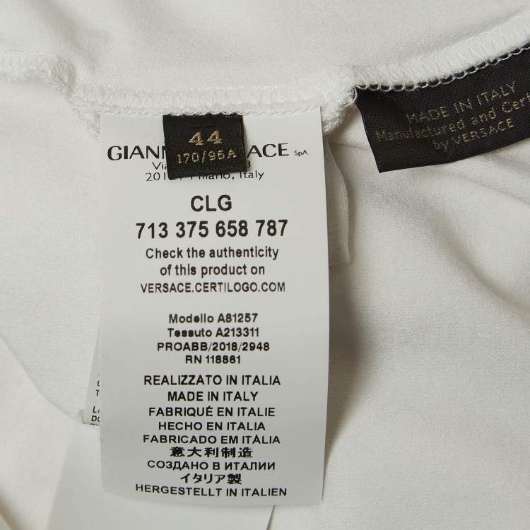 Pre Owned Versace White Logo Print Jersey Long Sleeve T-Shirt M