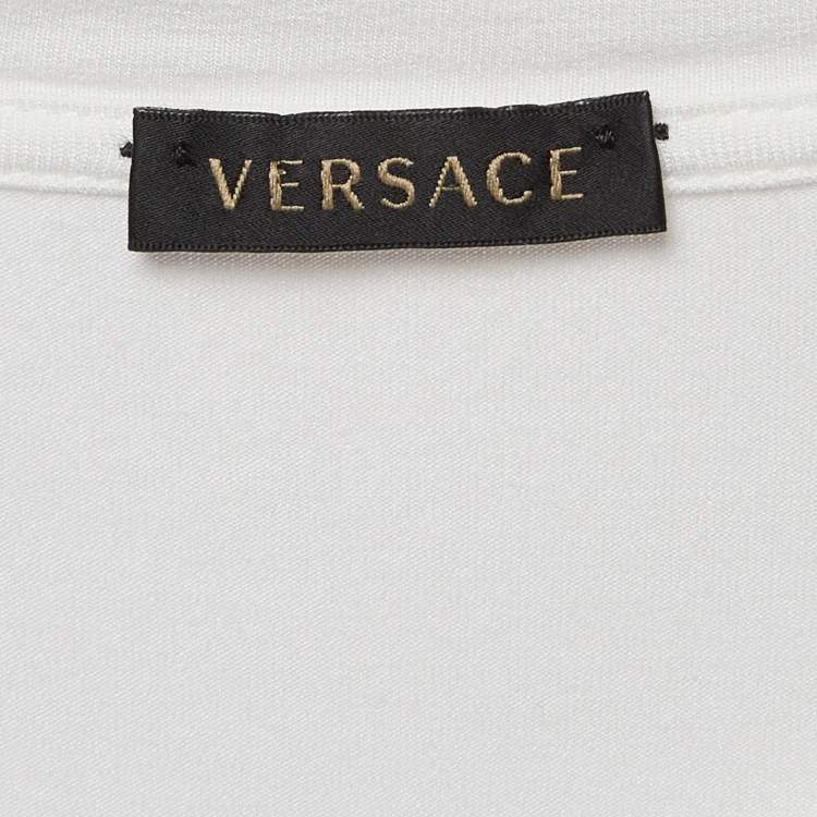 Pre Owned Versace White Logo Print Jersey Long Sleeve T-Shirt M