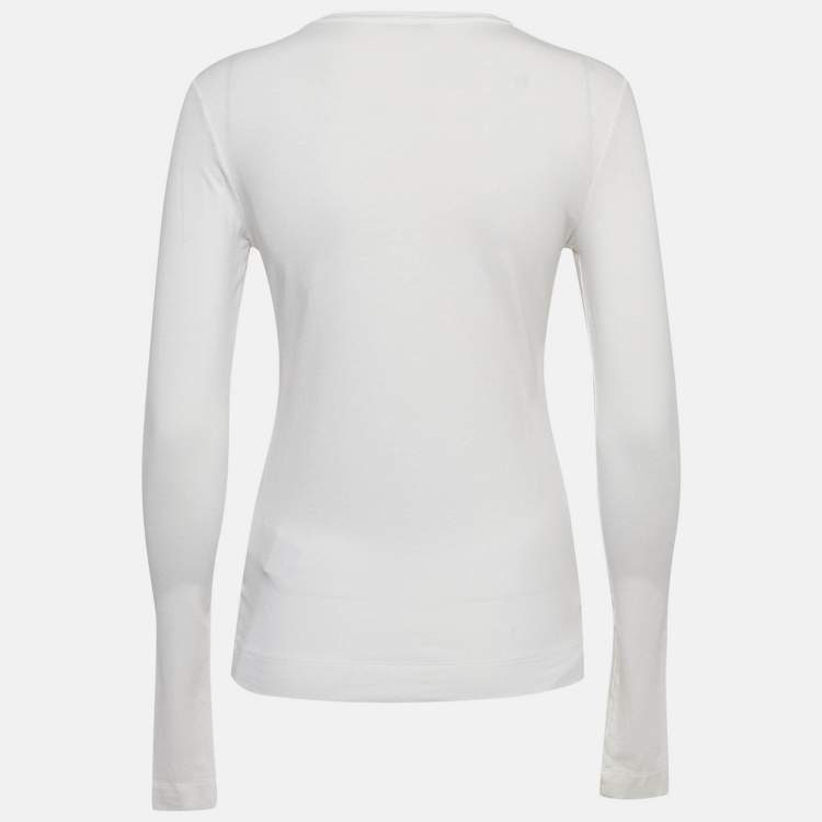 Pre Owned Versace White Logo Print Jersey Long Sleeve T-Shirt M