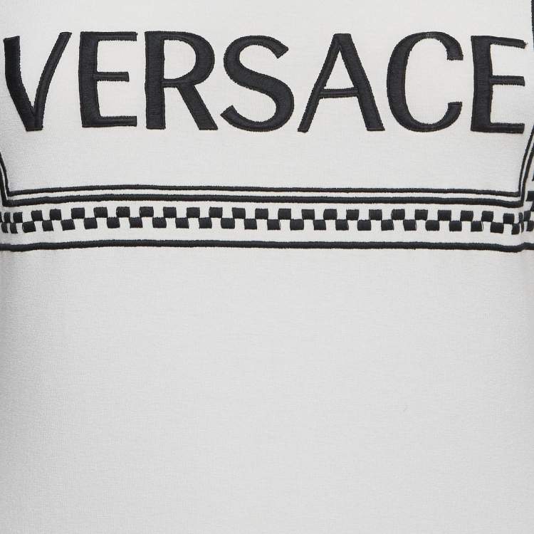 Pre Owned Versace White Logo Print Jersey Long Sleeve T-Shirt M