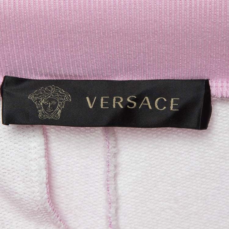 Pre Owned Versace Pink Monogram Print Cotton Jogger Pants S