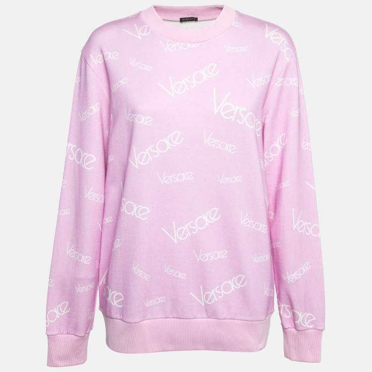 Pre Owned Versace Pink Monogram Print Cotton Crew Neck Sweatshirt M