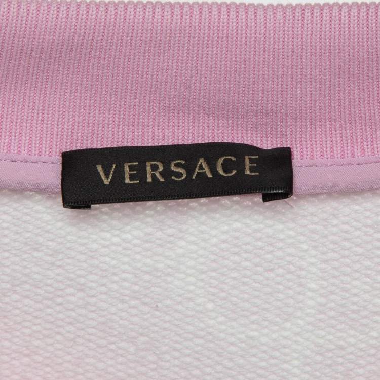 Pre Owned Versace Pink Monogram Print Cotton Crew Neck Sweatshirt M