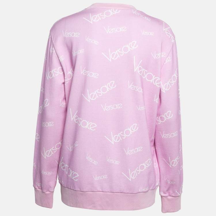 Pre Owned Versace Pink Monogram Print Cotton Crew Neck Sweatshirt M