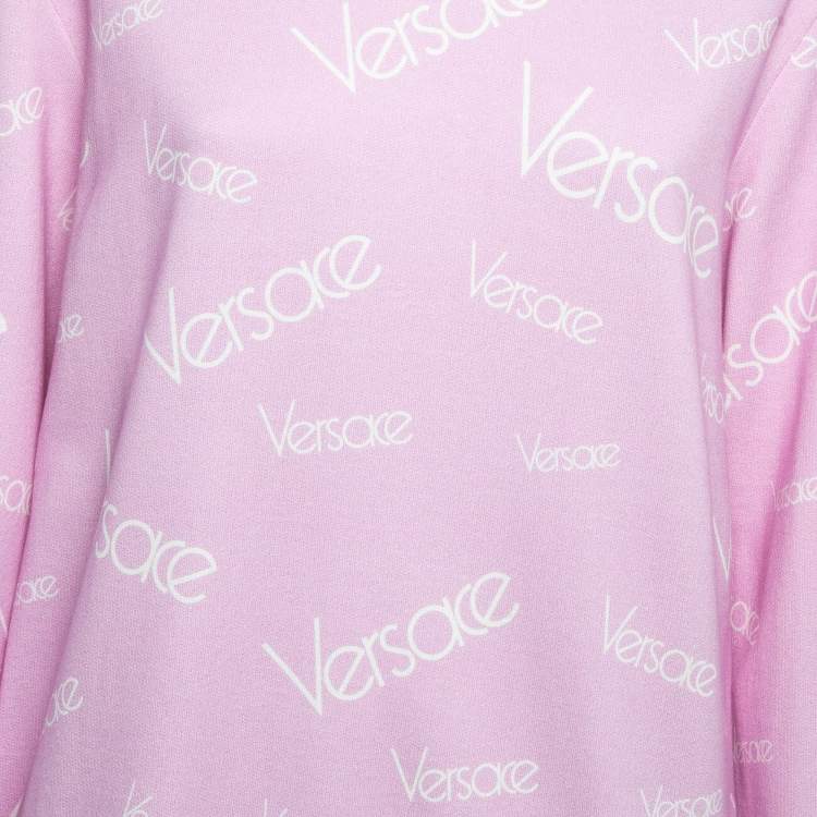 Pre Owned Versace Pink Monogram Print Cotton Crew Neck Sweatshirt M