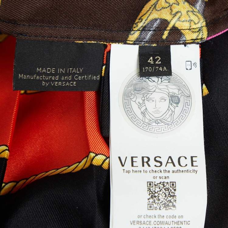 Pre Owned Versace Black/Multicolor Printed Silk Mini Skirt M