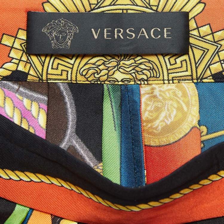 Pre Owned Versace Black/Multicolor Printed Silk Mini Skirt M