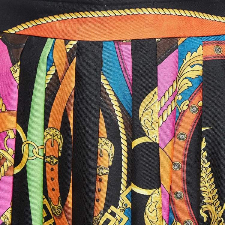 Pre Owned Versace Black/Multicolor Printed Silk Mini Skirt M