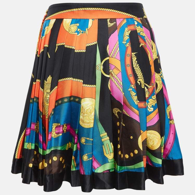 Pre Owned Versace Black/Multicolor Printed Silk Mini Skirt M