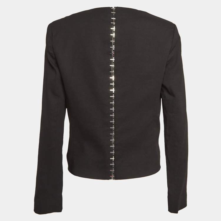 Pre Owned Versace Black Linen Blend Tie-Up Front Jacket M