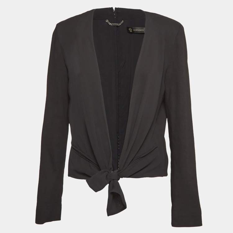Pre Owned Versace Black Linen Blend Tie-Up Front Jacket M
