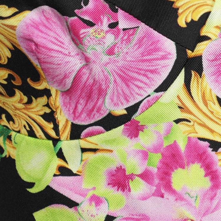 Pre Owned Versace Multicolor Medusa Orchid Print Silk Bustier Crop Top S