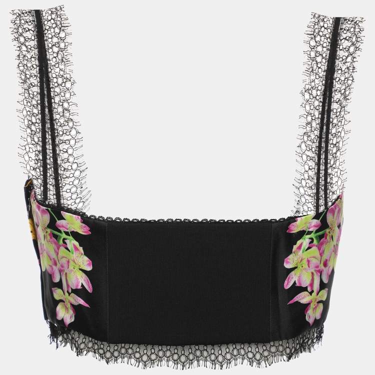 Pre Owned Versace Multicolor Medusa Orchid Print Silk Bustier Crop Top S