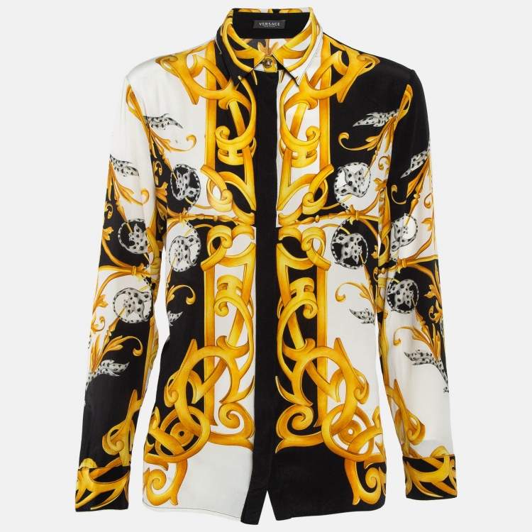 مملوكة مسبقًا Versace Yellow Barocco Print Silk Button Front Shirt M