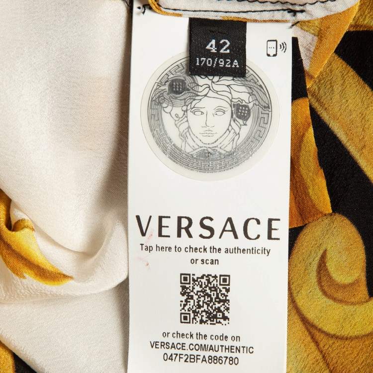 مملوكة مسبقًا Versace Yellow Barocco Print Silk Button Front Shirt M