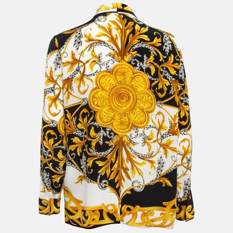 مملوكة مسبقًا Versace Yellow Barocco Print Silk Button Front Shirt M