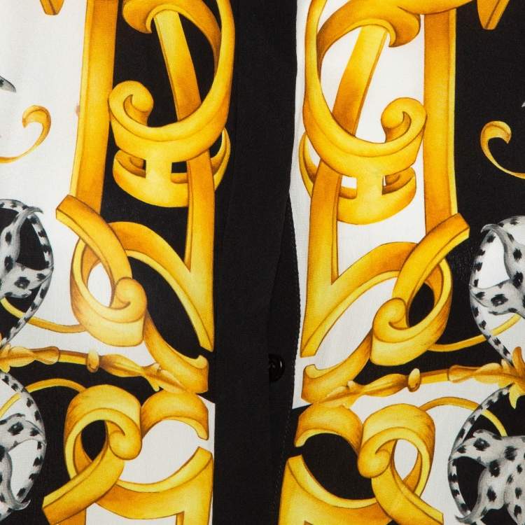 مملوكة مسبقًا Versace Yellow Barocco Print Silk Button Front Shirt M
