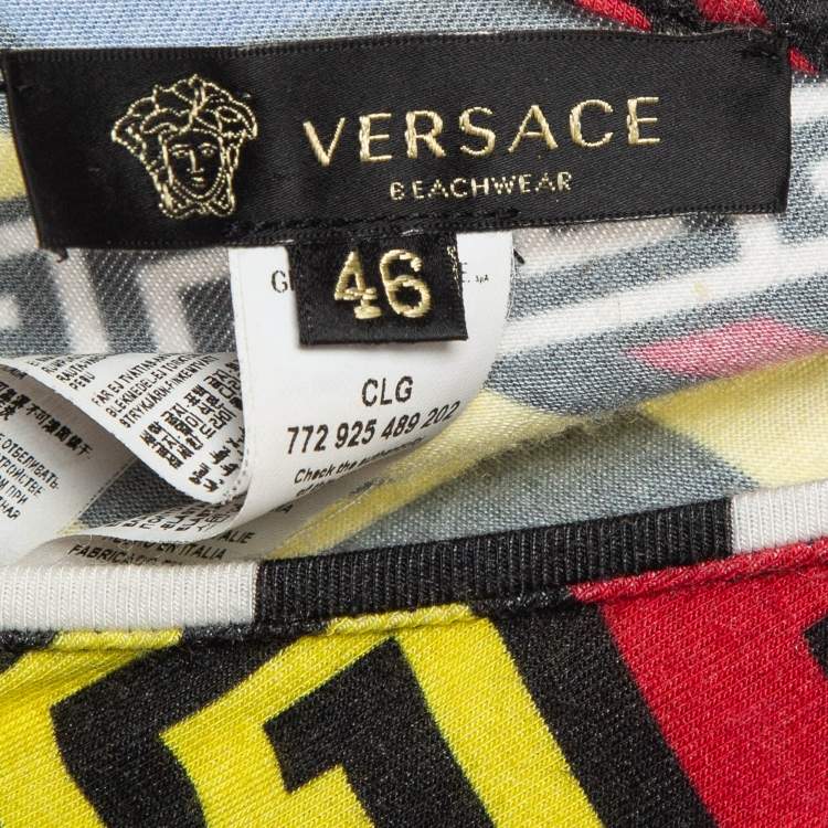 Pre Owned Versace Multicolor Geometric Greek Print Jersey Mini Dress L