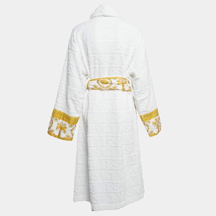 Pre Owned Versace Home White Monogram Medusa Amplified Terry Bathrobe XL