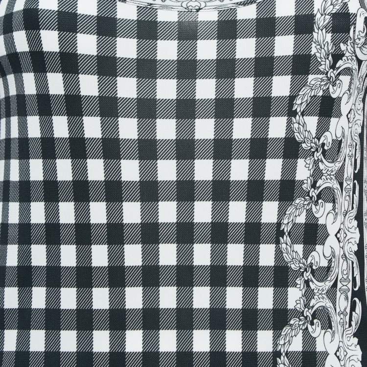 Pre Owned Versace Black Checks and Barocco Print Jersey Bodycon Dress XS