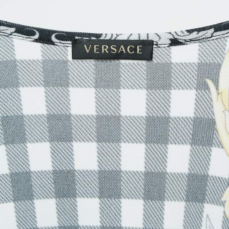 Pre Owned Versace Black Checks and Barocco Print Jersey Bodycon Dress XS