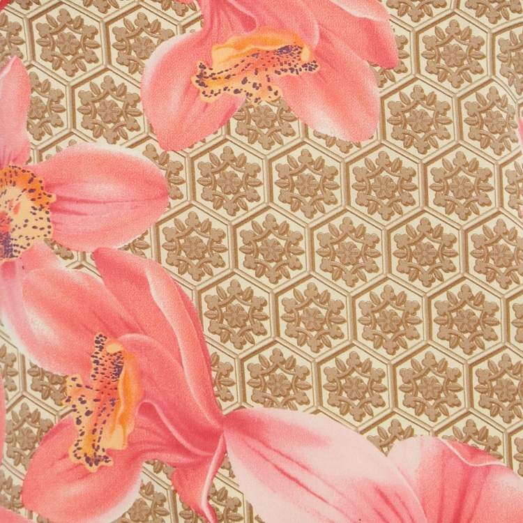 Pre Owned Versace Pink Floral Print Silk Drape Style Halter Neck Top S