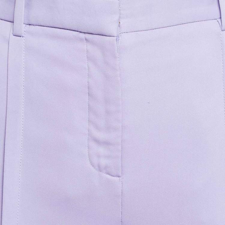 Pre Owned Versace Light Purple Crepe Pleated Straight Leg Trousers S 