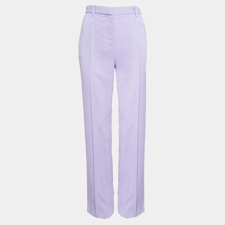 Pre Owned Versace Light Purple Crepe Pleated Straight Leg Trousers S 