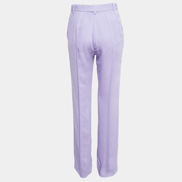 Pre Owned Versace Light Purple Crepe Pleated Straight Leg Trousers S 