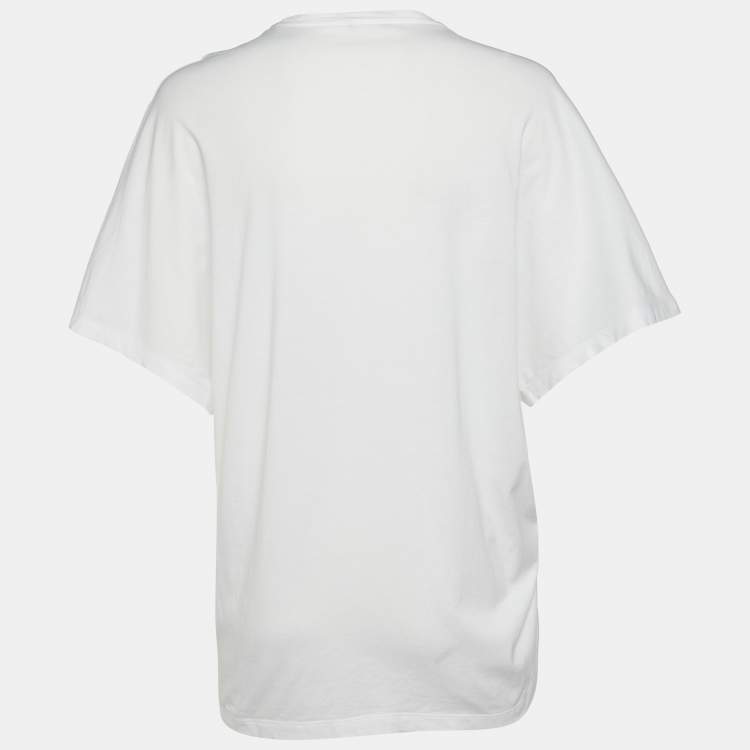 مملوكة مسبقًا Versace White Logo Print Cotton Medusa Gathered Detail T-Shirt S