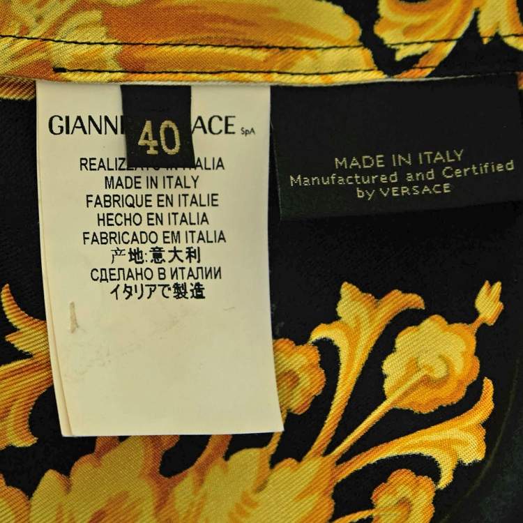 Pre Owned Versace Black/Yellow Baroque Print Silk Long Sleeve Shirt S