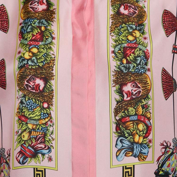 Pre Owned Versace Pink Printed Silk Long Sleeve Skirt S