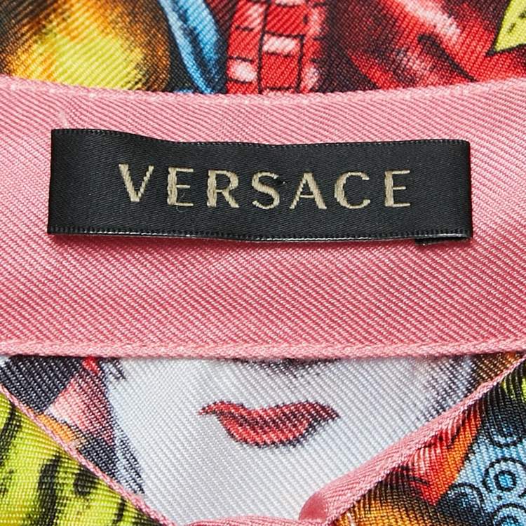 Pre Owned Versace Pink Printed Silk Long Sleeve Skirt S