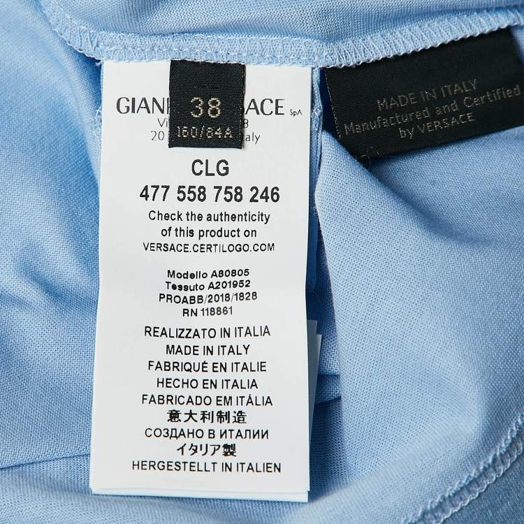 Pre Owned Versace Blue Logo Embroidered Jersey T-Shirt S