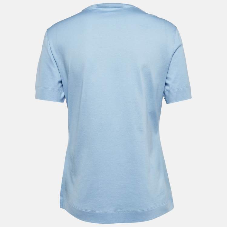 Pre Owned Versace Blue Logo Embroidered Jersey T-Shirt S