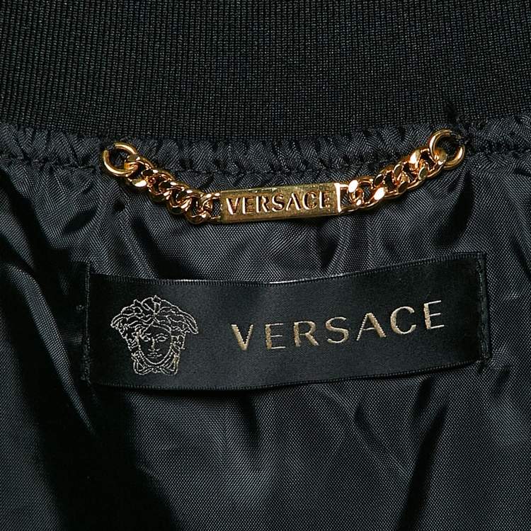 Pre Owned Versace Black Medusa Embroidered Satin Bomber Jacket M