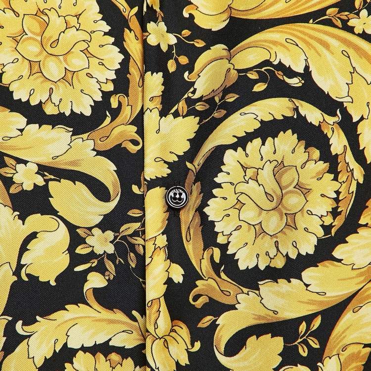 Pre Owned Versace Yellow/Black Barocco Print Silk Pajama Set L