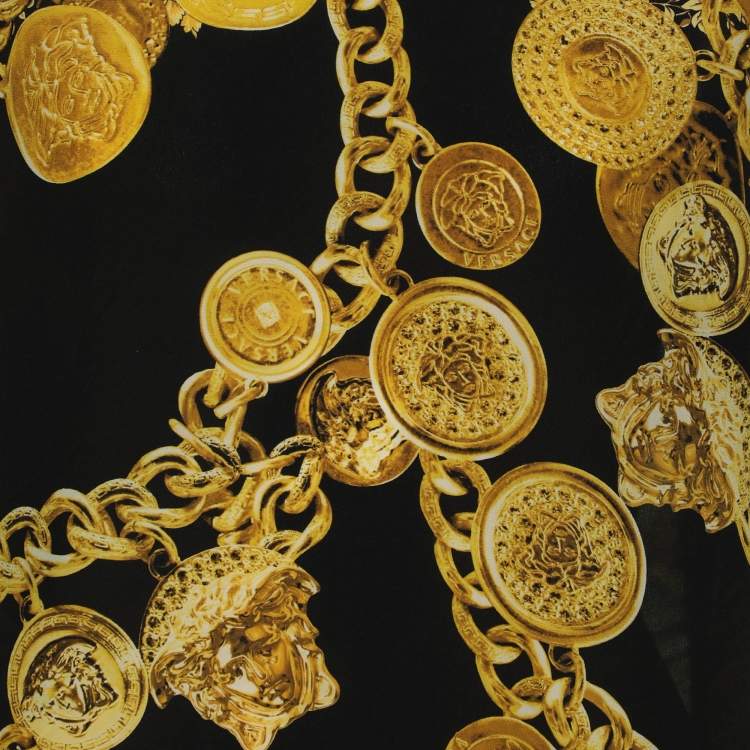 Pre Owned Versace Black/Gold Baroque Chain Printed Top L