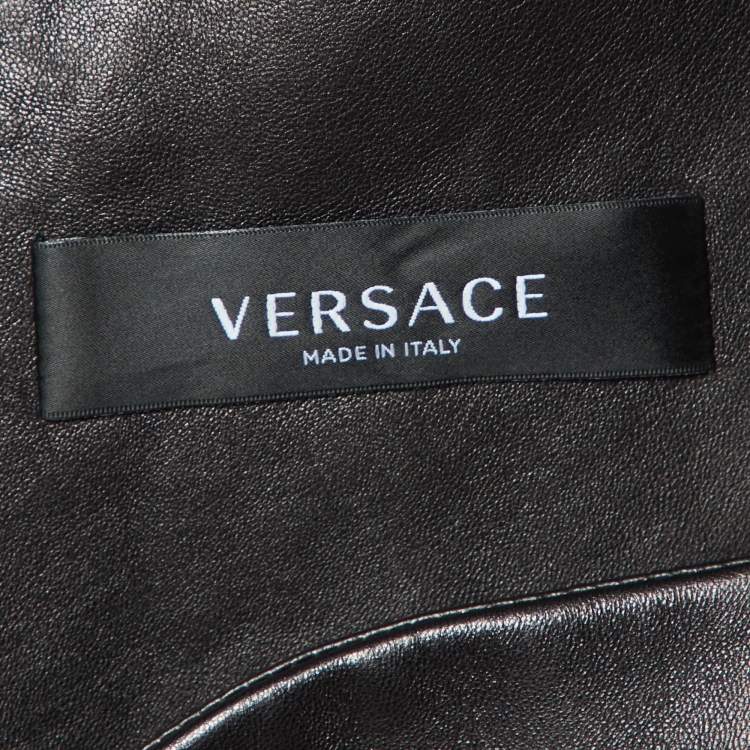 Pre Owned Versace Brown Leather Sleeveless Mini Dress L