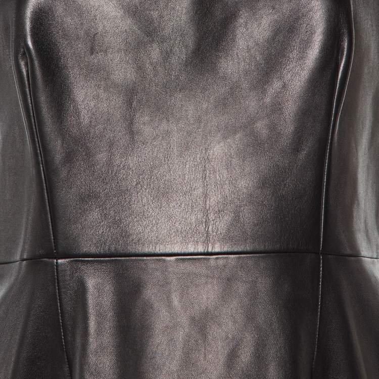 Pre Owned Versace Brown Leather Sleeveless Mini Dress L