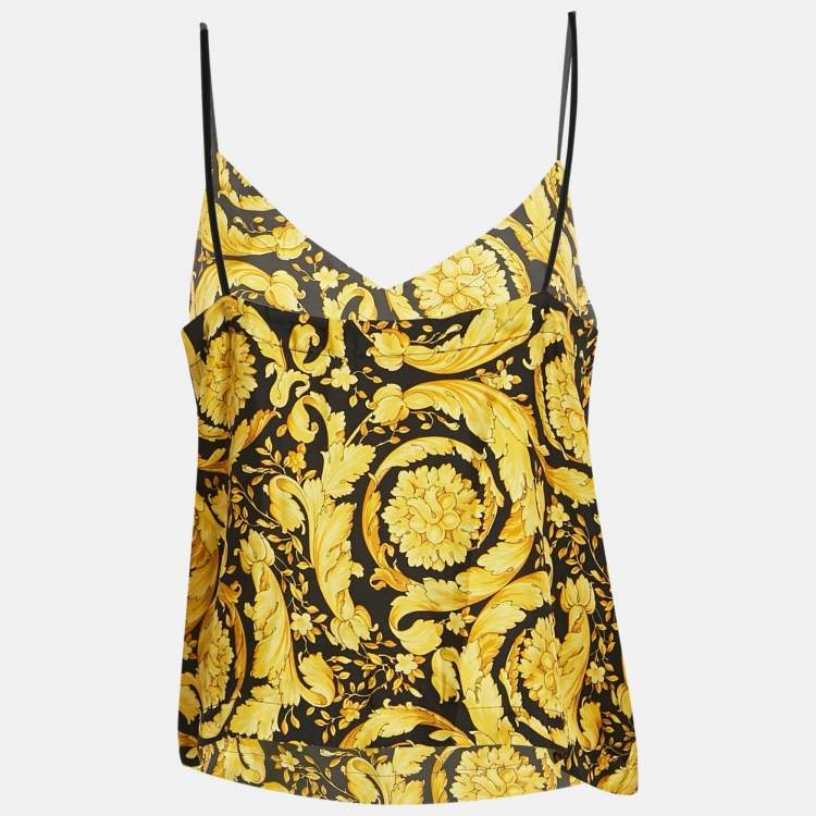 Pre Owned Versace Underwear Yellow Barocco Print Silk Camisole XL